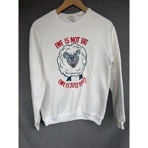 Vtg 70s Ewe is not Fat Ewe is Fluffy White Sweatshirt New Zealand Medium/38